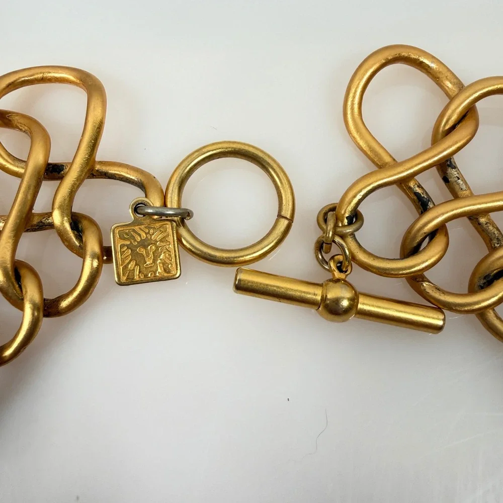 Vintage Anne Klein Necklace Chunky Gold Tone Bib Interlocking Figure 8 Links 17